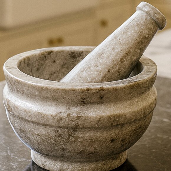 NWT Solid Marble Mortar and Pestle Set Farmhouse Stone Smudge Bowl Spice Gringer - Picture 2 of 5